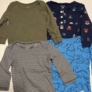 Long Sleeve onesies Tees - Olive, Navy animals, Black, and Light Blue Dino’s